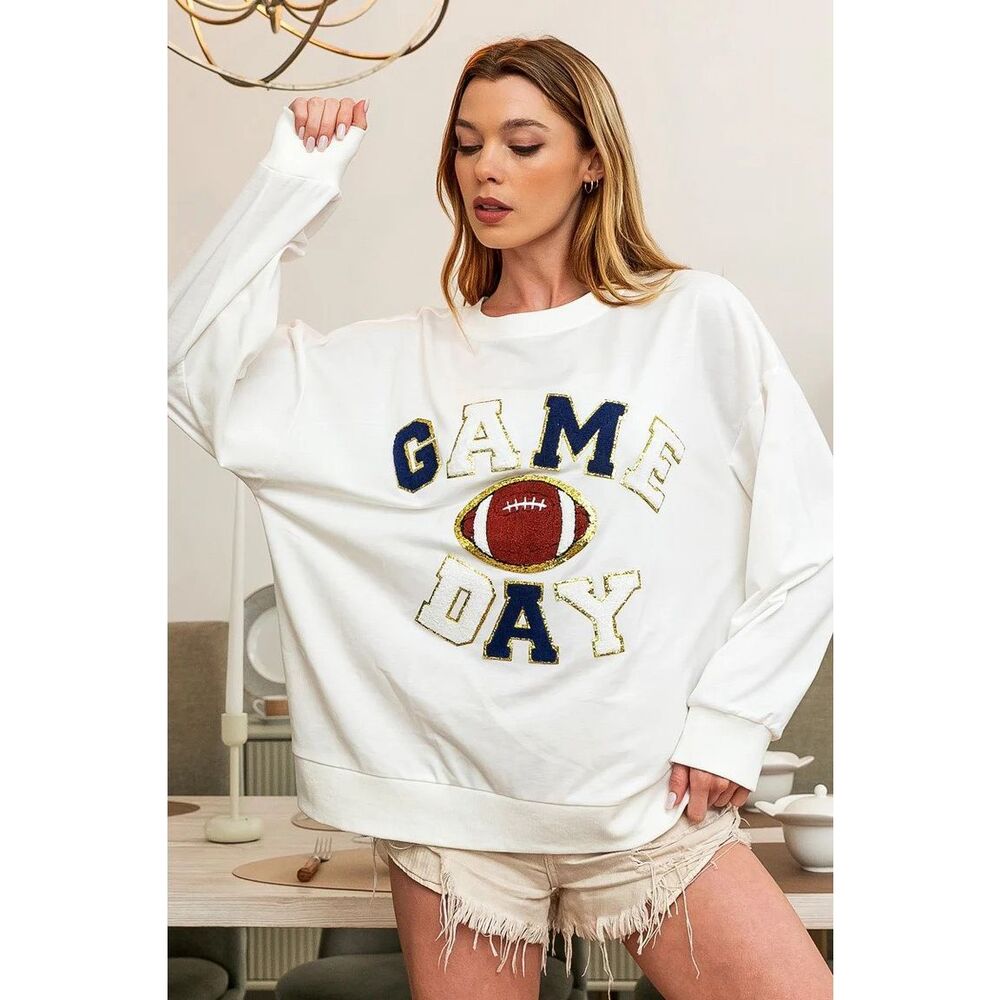 BiBi Cream 'Game Day' Sequin Football Crewneck Sweater - Picture 4 of 6